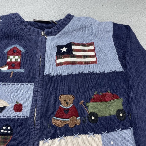 Croft & Barrow Sweater Womens Large Navy Patriotic Bear Embroidered Cardigan - Picture 2 of 12